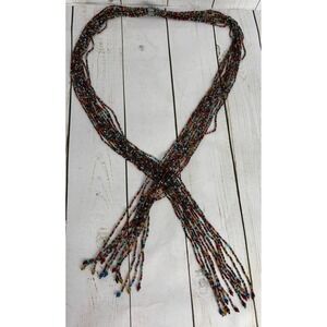 Multi Strand Beaded Lariat Necklace Earth Tones Boho Statement P126